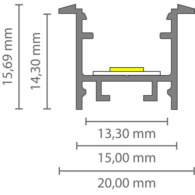 LED inbouw profiel inclusief klikafdekking 15mm x 15.69mm - 303ALU