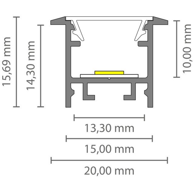 Wit LED inbouw profiel inclusief klikafdekking 15mm x 15.69mm - 303WIT