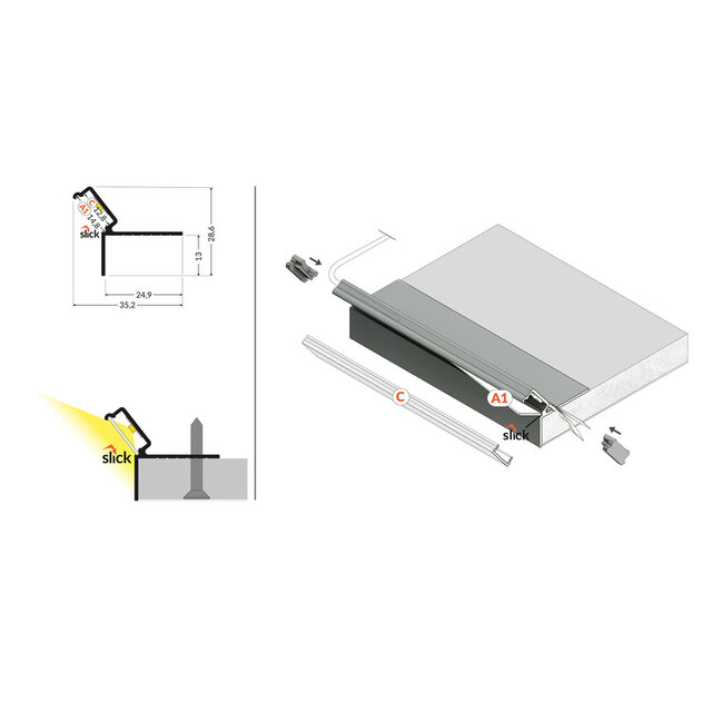 Wit LED gipsplaat plafond inclusief opaal klikafdekking 37 mm x 25,90 mm - PLAFOND12UPWIT