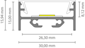 LED profiel inclusief opaal klikafdekking 30 mm x 15 mm - XL304ALU