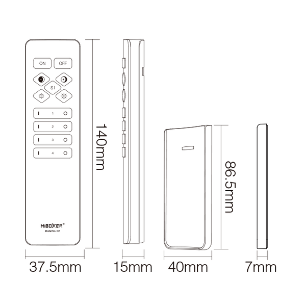 Miboxer Design afstandsbediening voor enkel kleurige / dual white LED strips - 4 zone - Miboxer C1