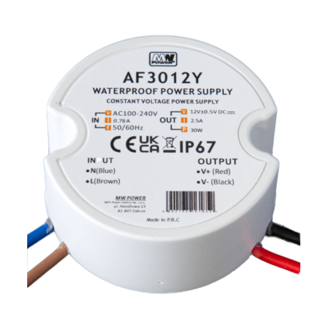 Wandcontactdoos Mini LED voeding 30 watt 12 volt 2,5 Ampère – IP67 waterdicht – AF3012Y