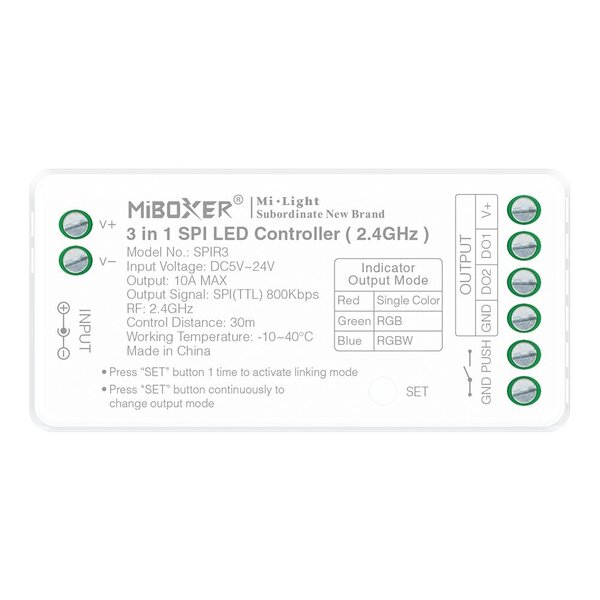 Miboxer SPI Controller 3-in-1 - Enkelkleurig/RGB/RGBW/RGBWW 2048 pixel - 5V-12V-24V - Miboxer SPIR3