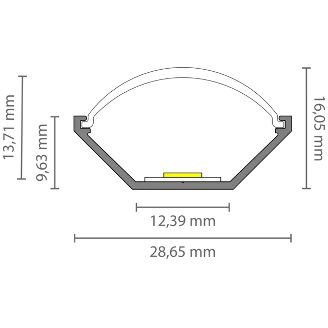 LED hoekprofiel met ronde klikafdekking 28,65 mm x 16,05 mm - C33ALU