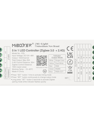 Professionele 20 amp Zigbee 5-in-1 LED controller voor Single Color/Dual White/RGB/RGBW/RGBWW/RGBCCT LED strips 12-24-48v - PZ5