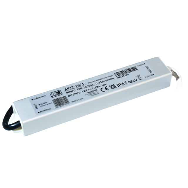 LED voeding 20W 12VDC 1,67A CV – Waterdicht IP67 – AF12-1671