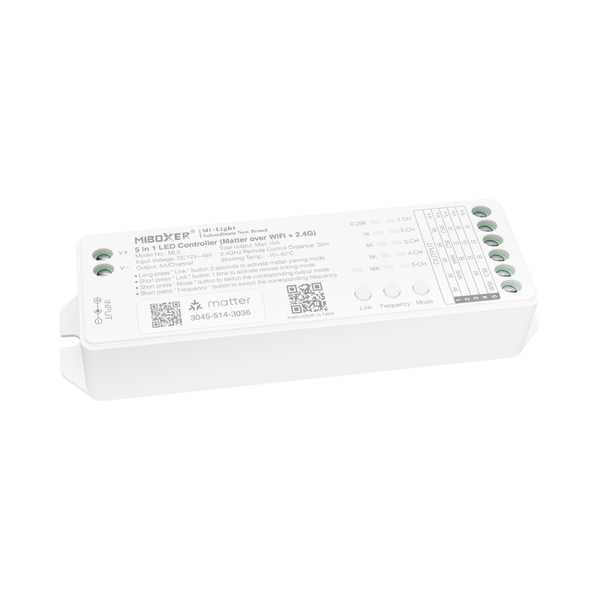 Miboxer Matter over wifi LED controller 5 in 1 - voor Single Color/Dual White/RGB/RGBW/RGBWW/RGBCCT LED strips 12-24-48v - ML5