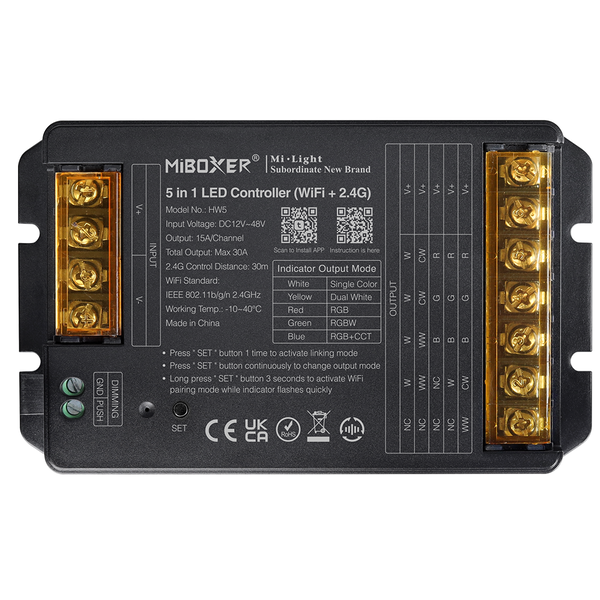 Miboxer Professionele 30 ampere LED controller 5 in 1 - Single Color/Dual White/RGB/RGBW/RGBWW/RGBCCT LED strips 12-24-48v - HW5