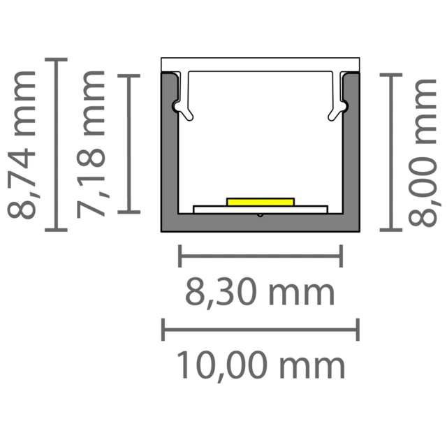 SLIM LED profiel met klikafdekking 10 mm x 8 mm - SLIM308ALU