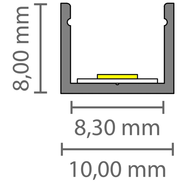 Luksus LED profielen Zwart SLIM LED profiel met klikafdekking 10 mm x 8 mm - SLIM308ZWART