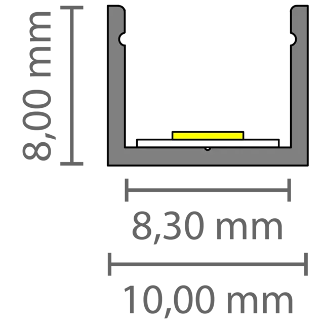 Zwart SLIM LED profiel met klikafdekking 10 mm x 8 mm - SLIM308ZWART