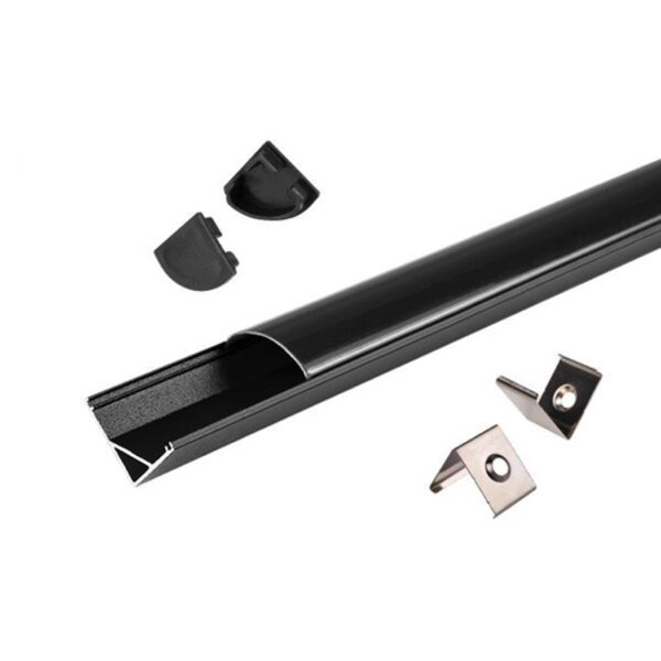 Luksus LED profielen Zwart LED hoekprofiel inclusief kwart ronde zwarte klikafdekking 16mm x 16mm - C10ZWART