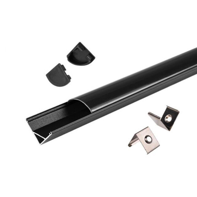 Zwart LED hoekprofiel inclusief kwart ronde zwarte klikafdekking 16mm x 16mm - C10ZWART