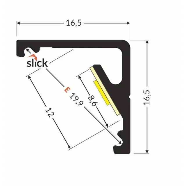 LED hoekprofiel inclusief afdekking 16,5mm x 16,5mm - C12ALU