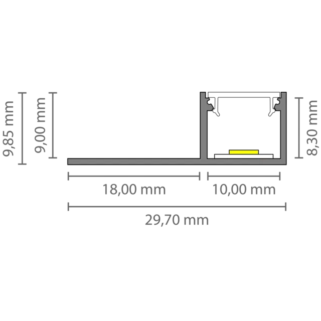 Extra smal LED tegel en stuc profiel inclusief klikafdekking  29,70mm x 9,85mm - SLIMSTUC300