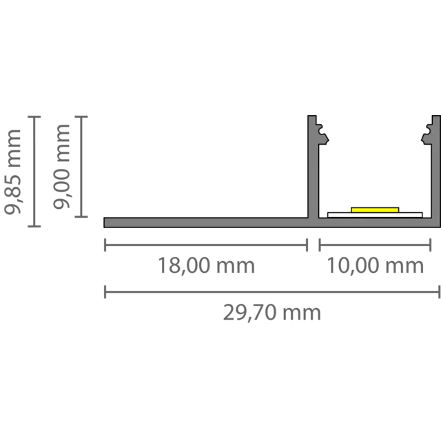 Extra smal LED tegel en stuc profiel inclusief klikafdekking  29,70mm x 9,85mm - SLIMSTUC300