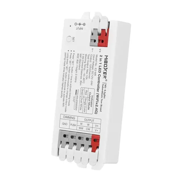 2 in  1 TUYA+ 2,4ghz LED controller om enkel kleurige / dual white LED strips te bedienen 12V/24V - MIBOXER E2-WR