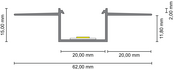 Trimless LED stucprofiel inclusief klikafdekking 62 mm x 15 mm - Trimless400