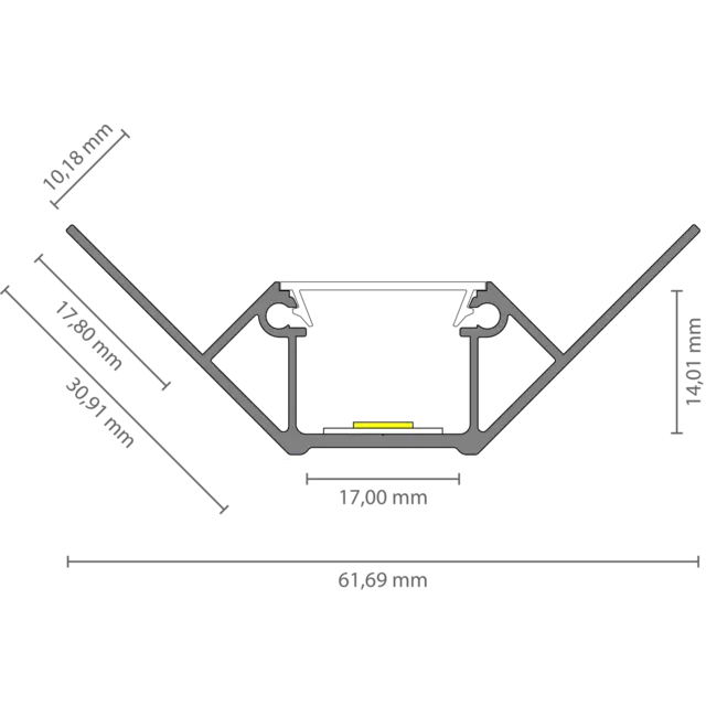 LED hoekprofiel binnenhoek 61,69 mm x 30,91 mm C323BINNENHOEK