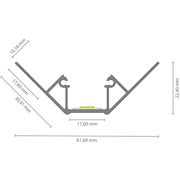 Luksus LED profielen LED hoekprofiel binnenhoek 61,69 mm x 30,91 mm C323BINNENHOEK