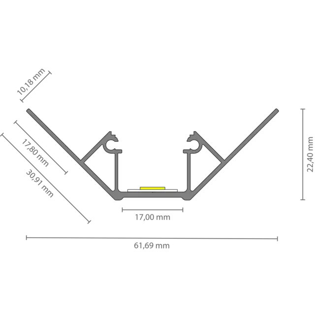 LED hoekprofiel binnenhoek 61,69 mm x 30,91 mm C323BINNENHOEK - 3 meter
