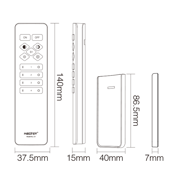 Miboxer Design afstandsbediening voor enkel kleurige / dual white LED strips - 4 zone - Miboxer C1 WIT