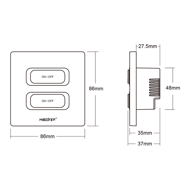 Zwart Wand paneel 2-voudige slimme schakelaar (Zigbee 3.0 + 2.4G)