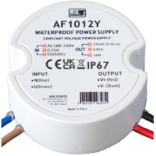 Wandcontactdoos Mini LED voeding 10 watt 12 volt 0,83 Ampère – IP67 waterdicht – AF1012Y