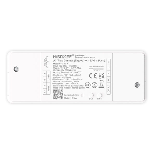 AC TRIAC 230V LED dimmer – Triac Dimmer module RF draadloos + Zigbee 3.0 + TUYA + RF +  Push dimmen  Hoog wattage 500W - Miboxer TRI-PZ
