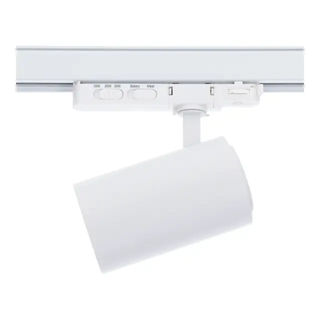 3-fase rail spot voor SLAGER - BAKKER - VISWINKEL - WIT - instelbaar - 10W/20W/30W 38° - ROSA RETAIL FOOD - 2700/3000/4000K