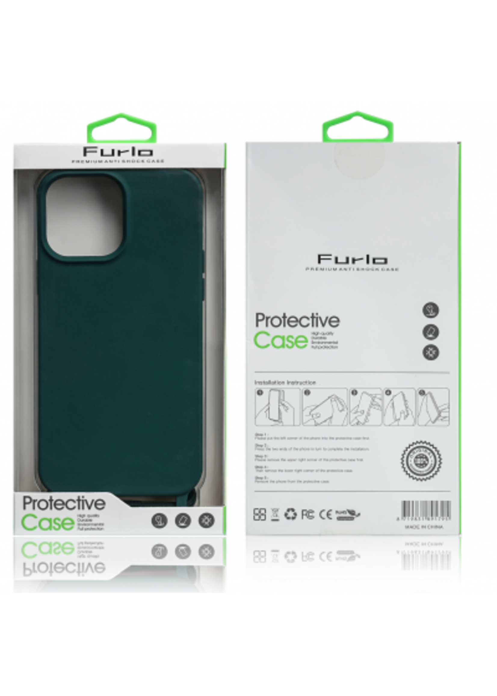 Furlo iPhone 13 Pro Max hoesje met koord DONKERGROEN Furlo 8719831891795