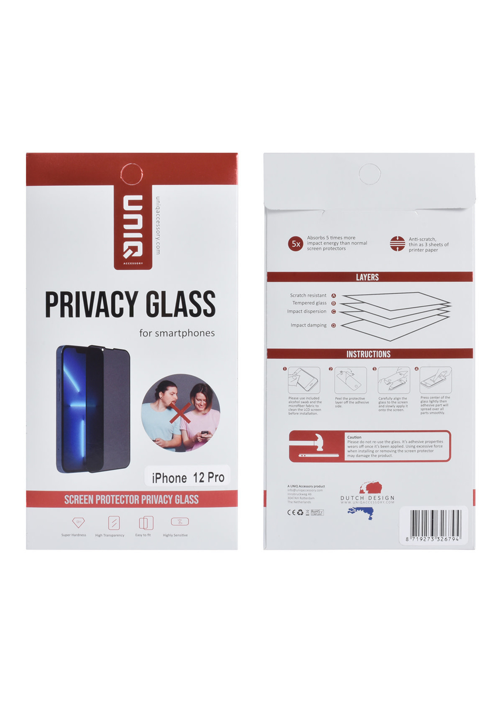 UNIQ Accessory Screenprotector iPhone 12 Pro Privacy Glass ZWART - UNIQ Accessory