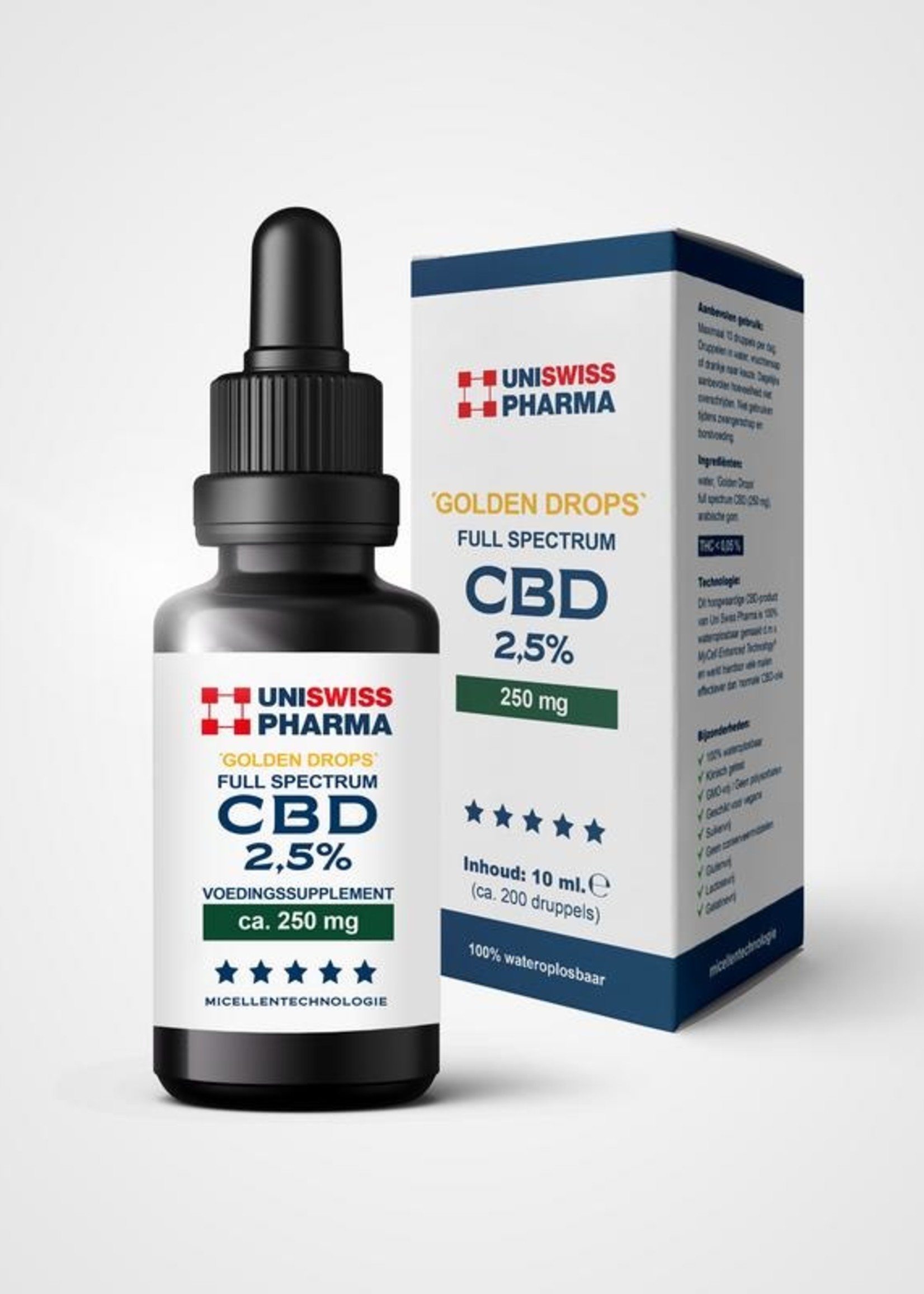 Uniswiss CBD-Full spectrum gold druppels 2.5% Uniswiss 10ml