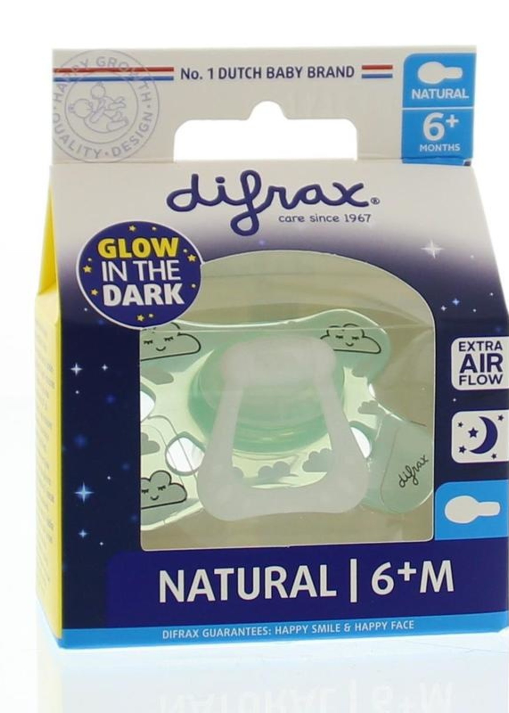 Difrax Fopspeen natural 6+ maanden nacht Difrax 1st