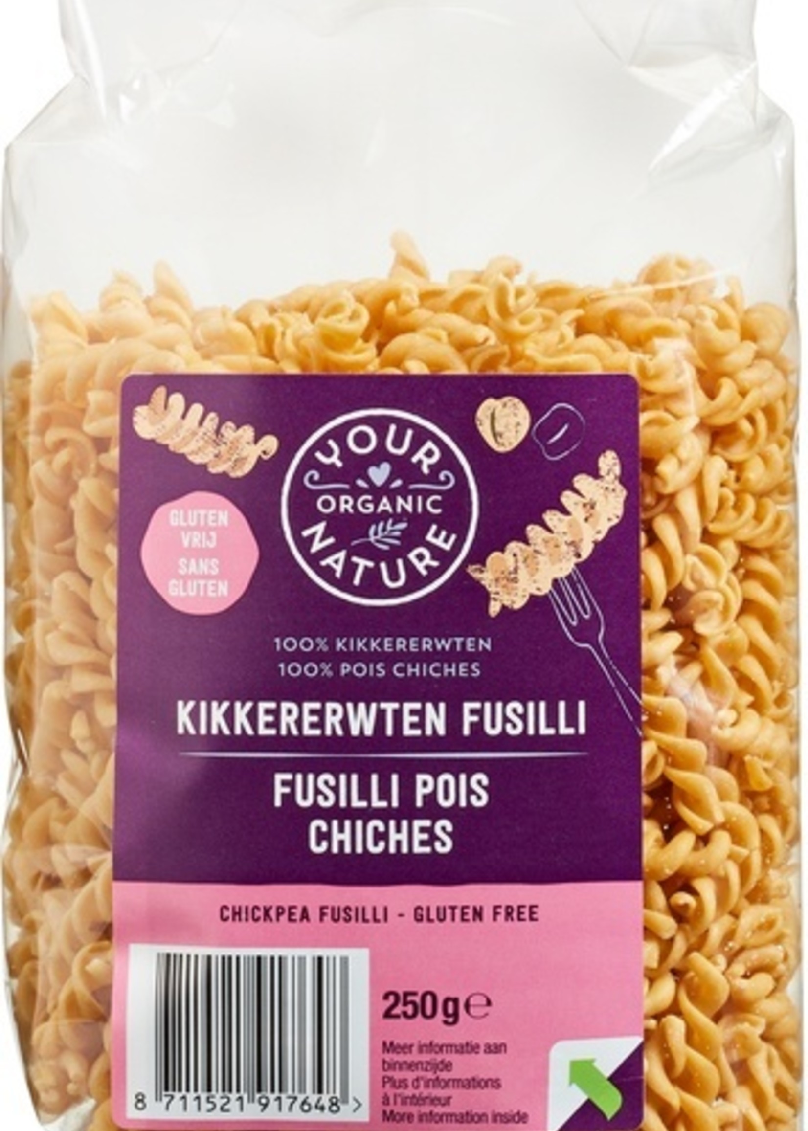 Your Organic Nat Kikkererwten fusilli glutenvrij Your Organic Nat 250g