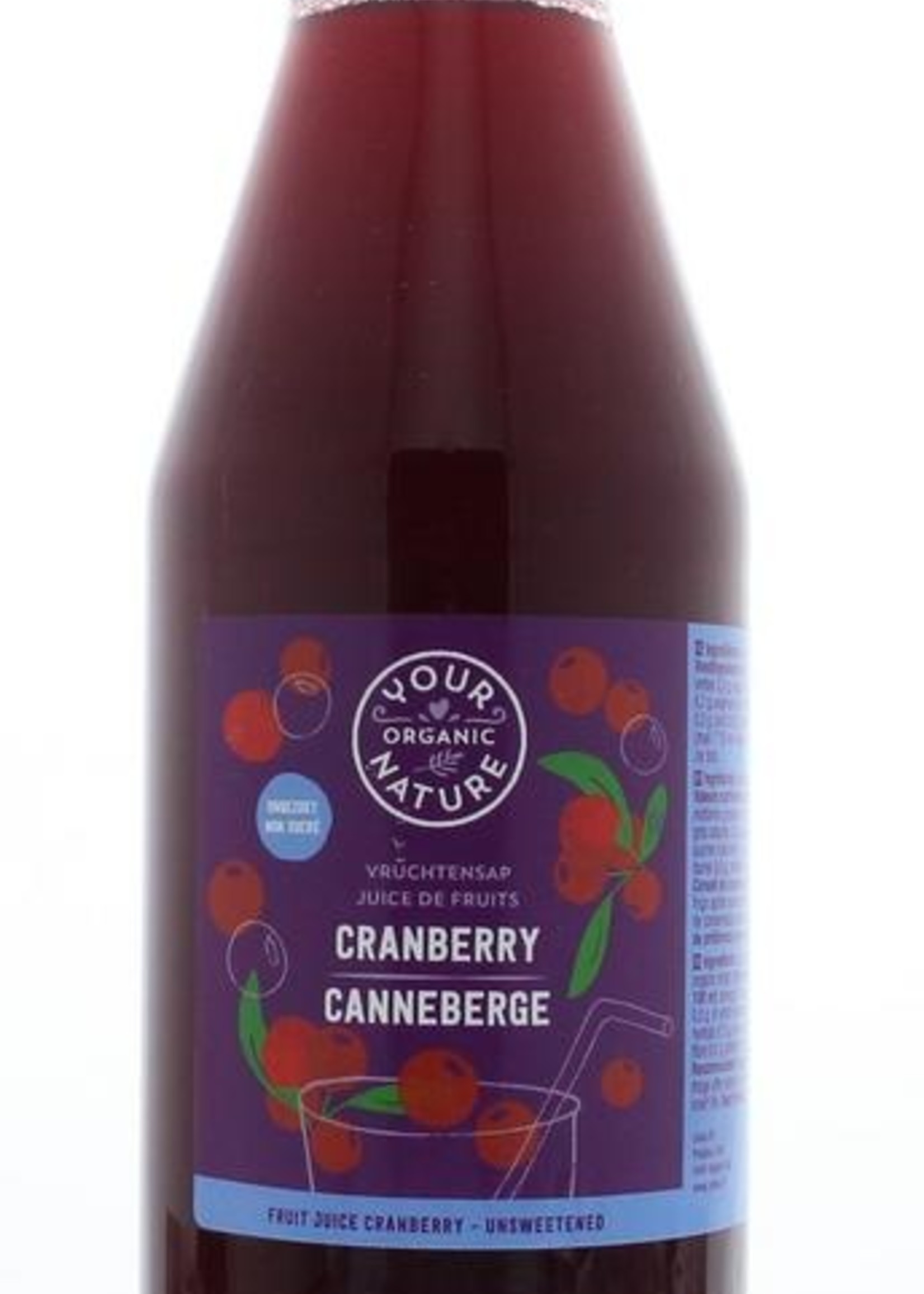 Your Organic Nat Vruchtensap cranberry ongezoet bio Your Organic Nat 750ml