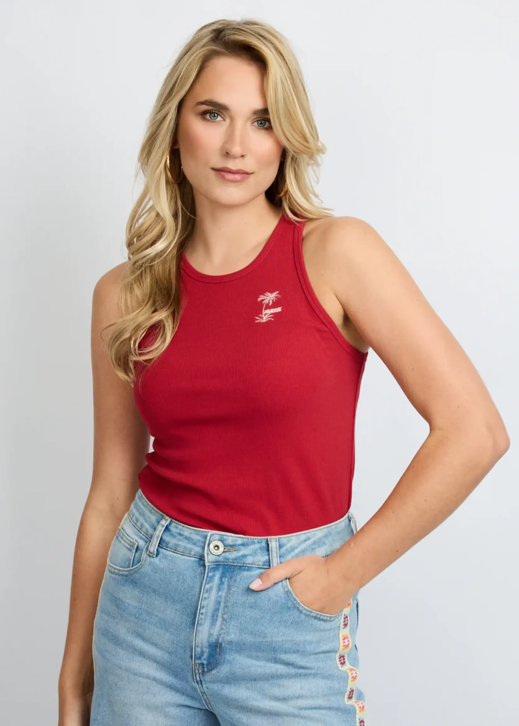 Fluresk Awena Top 26ZQF14 Rood – Trendy Dames Top | Xavah Zierikzee