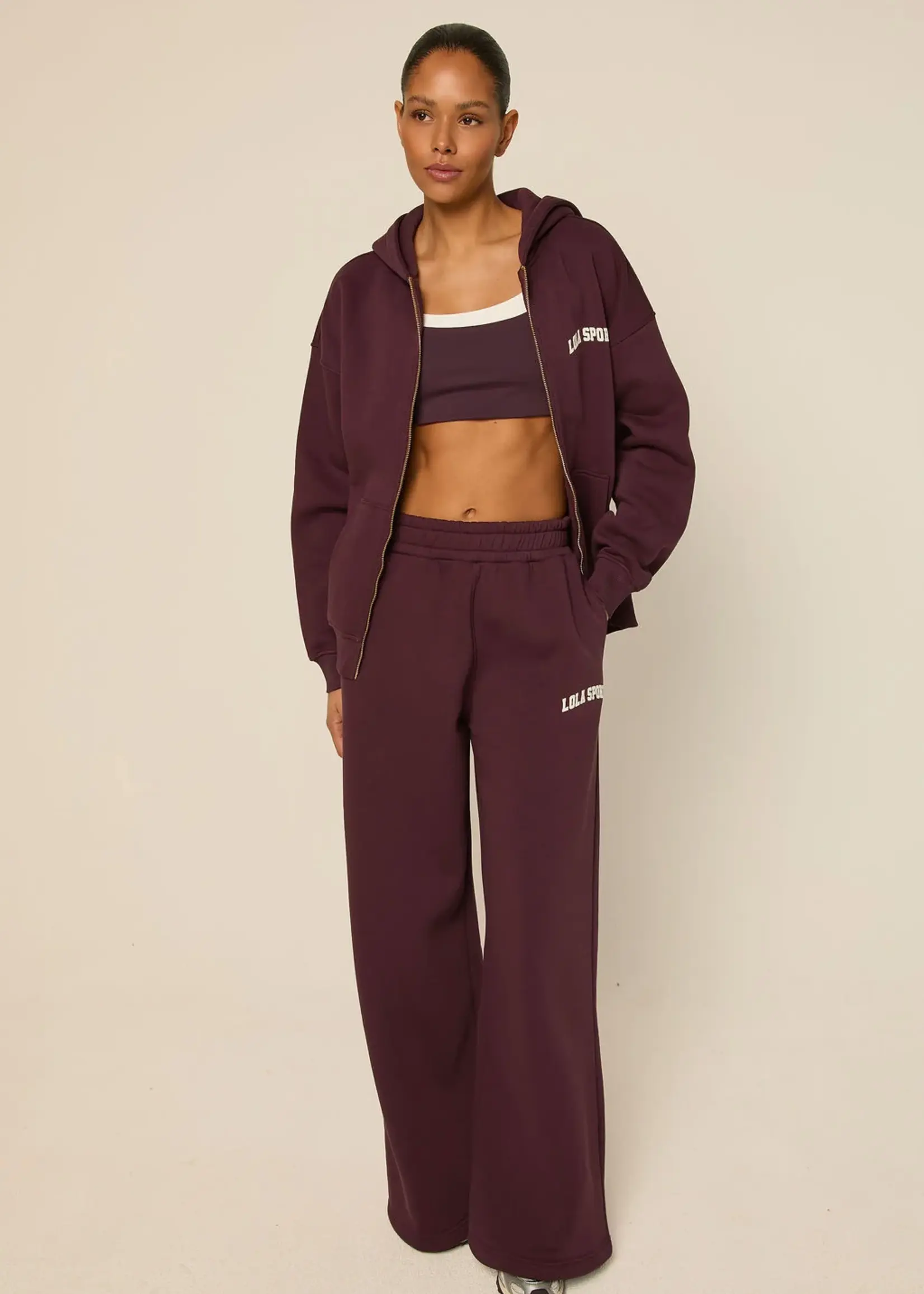 THE LOLA CLUB The Lola Club Stella Pants Mulberry Wine – dames broek in donkerrood