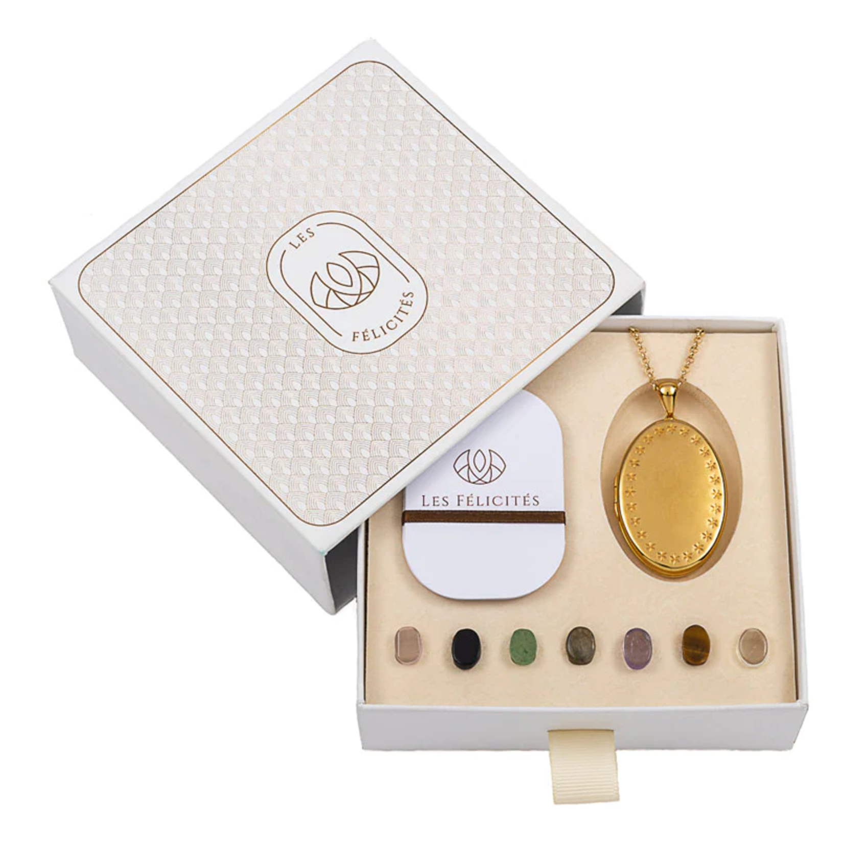 Coffret moyen médaillon plaqué or brillant avec chaîne