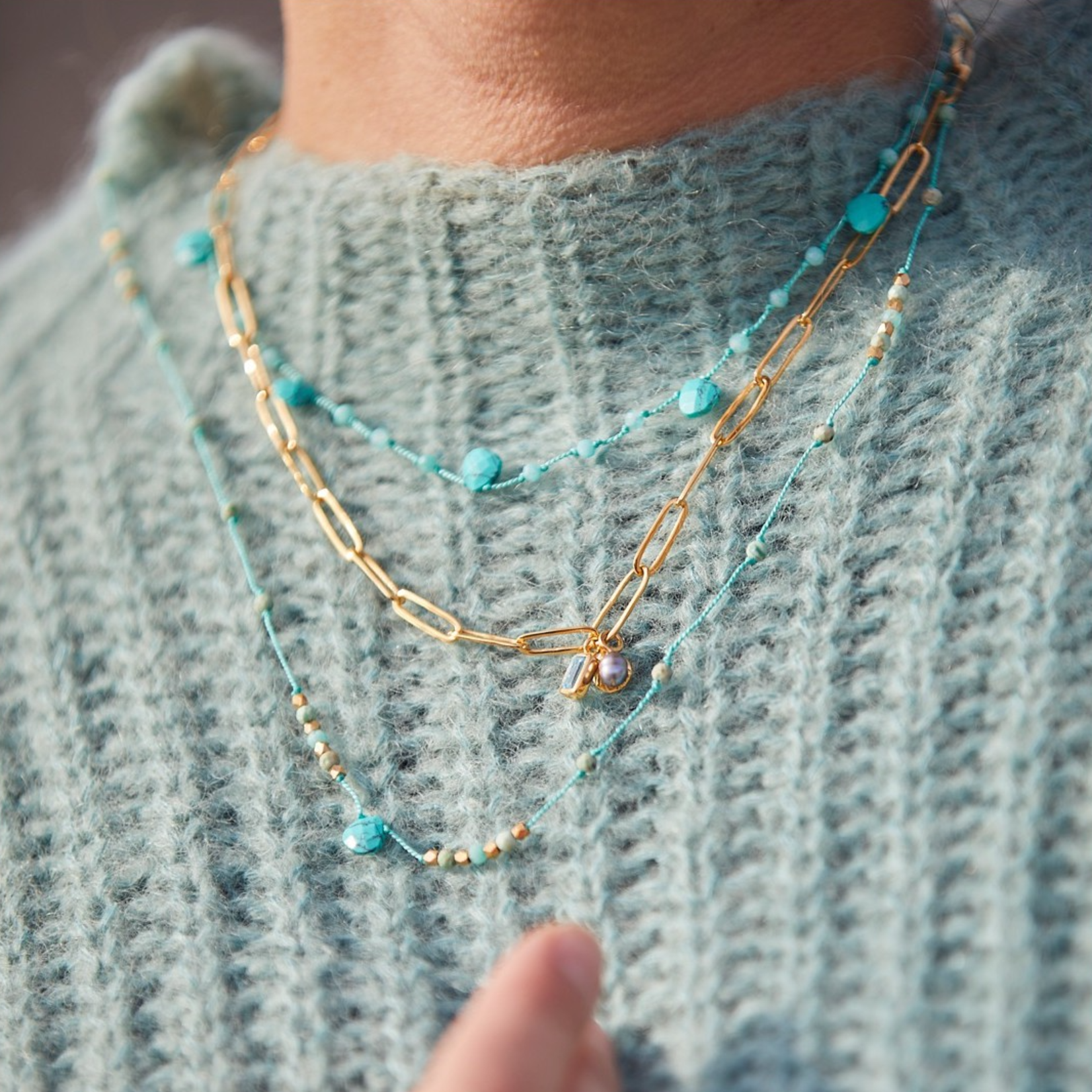 Collier long Pondy Amazonite