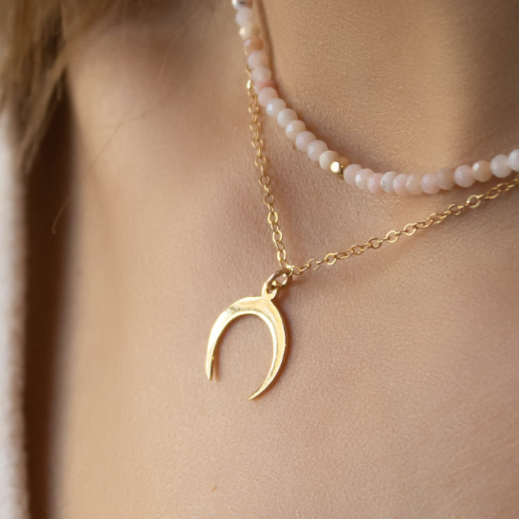 Noa ¦ Set 2 Colliers Opale Rose & Lune - Gold filled