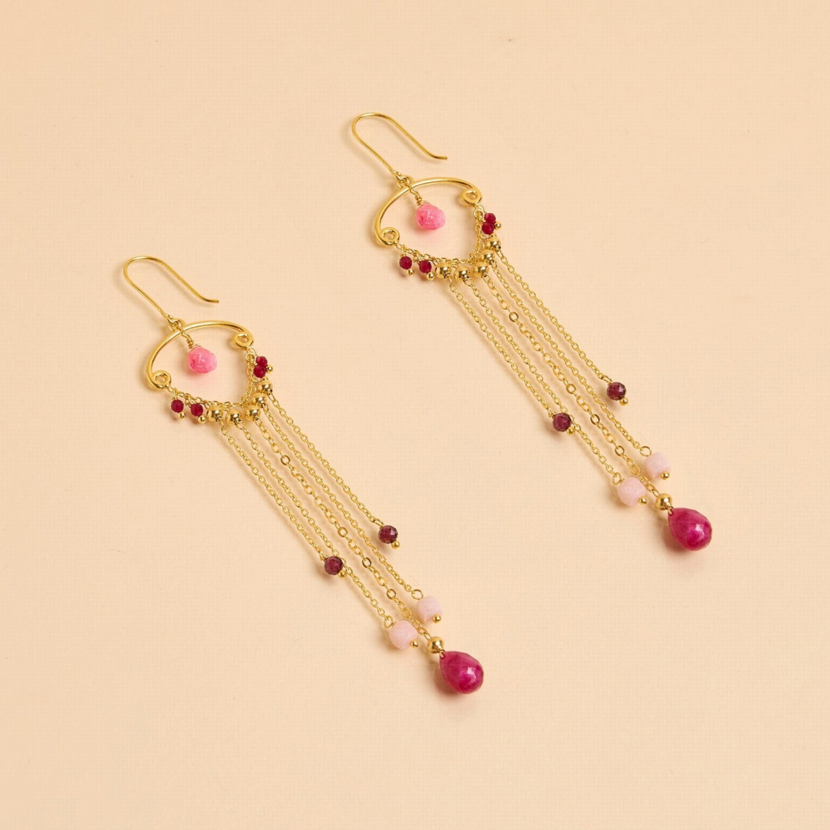 Boucles d'oreilles multi gouttes Rubis