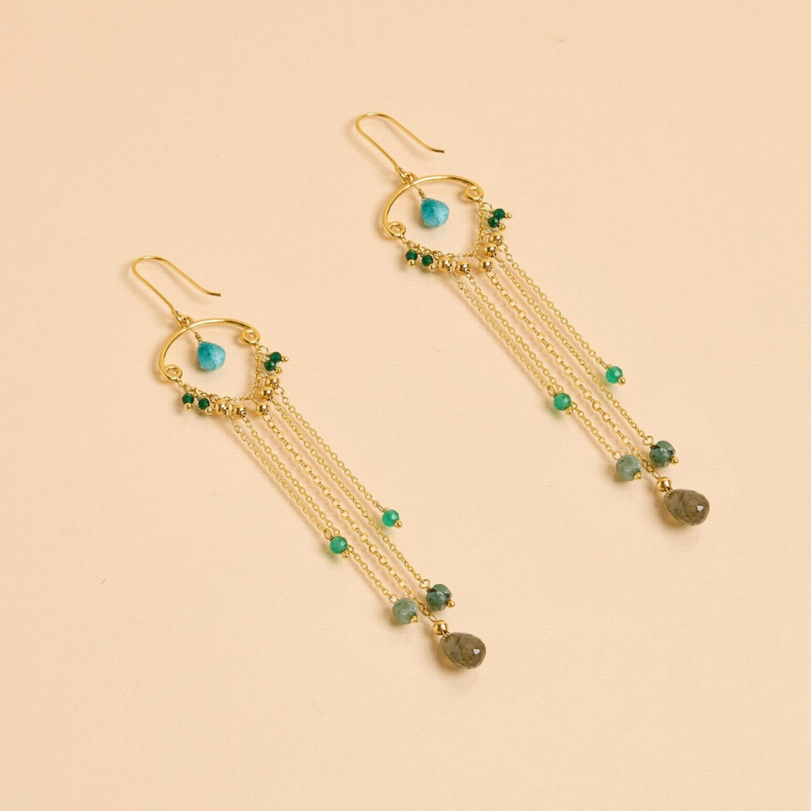 Boucles d'oreilles multi gouttes Emeraude