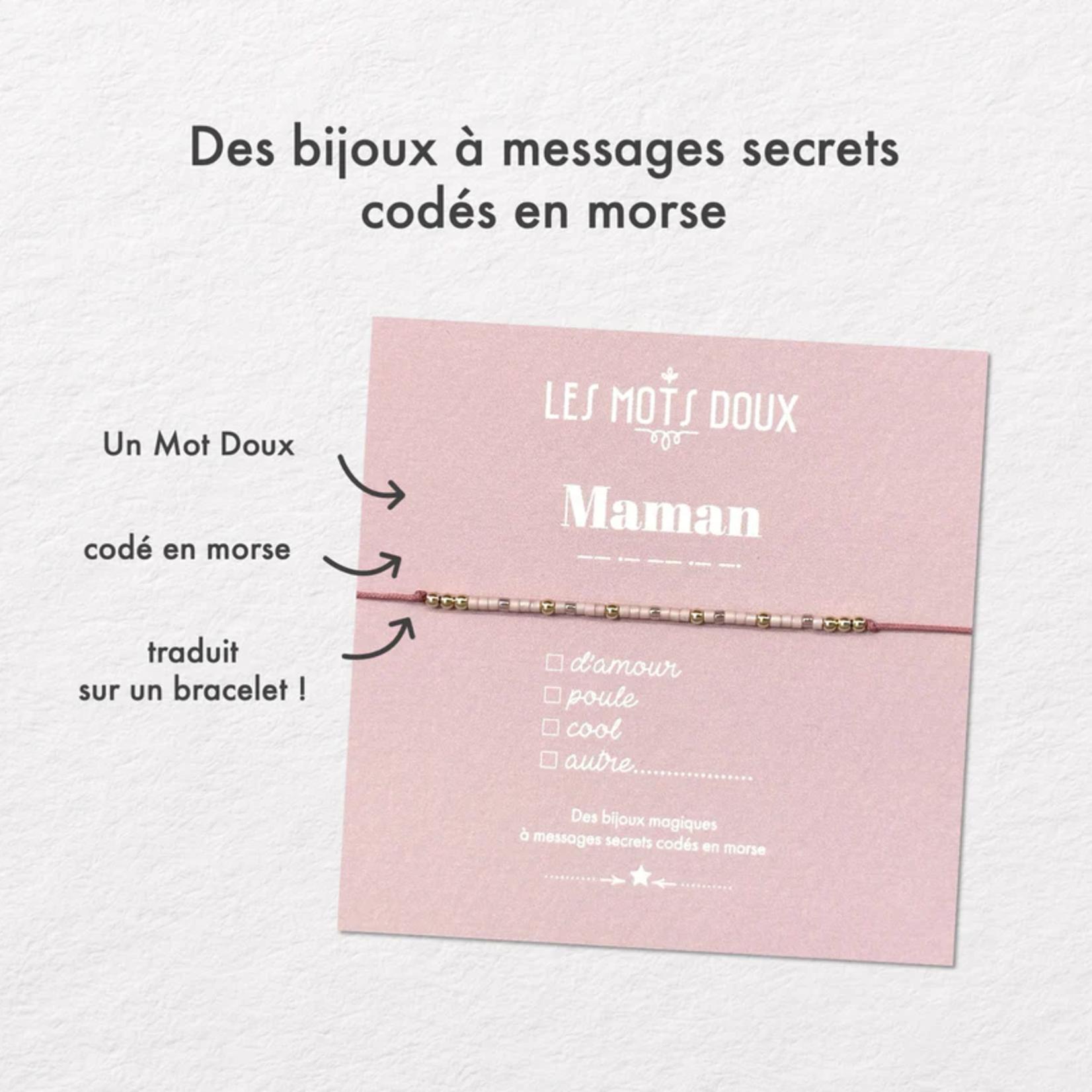 Bracelet Code Morse Famille : Maman (rose)
