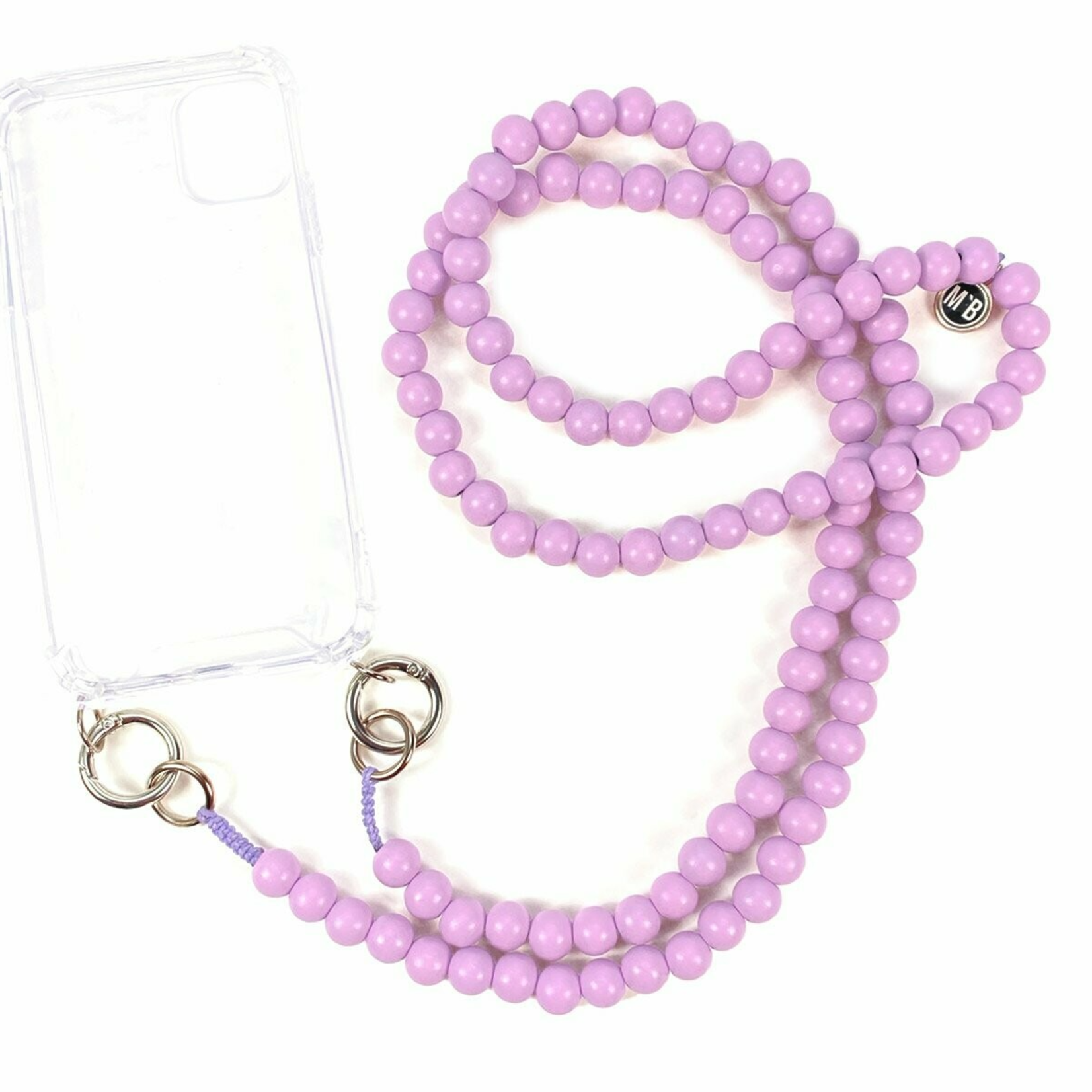 Chaîne à natel en perles en bois - Mauve