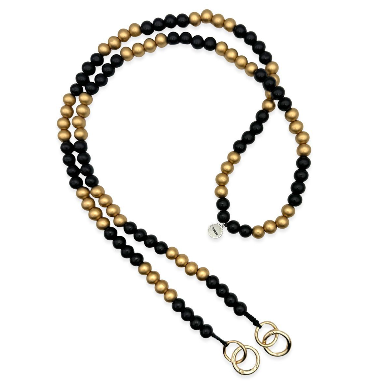 Chaîne à natel en perles en bois - Noir et Or