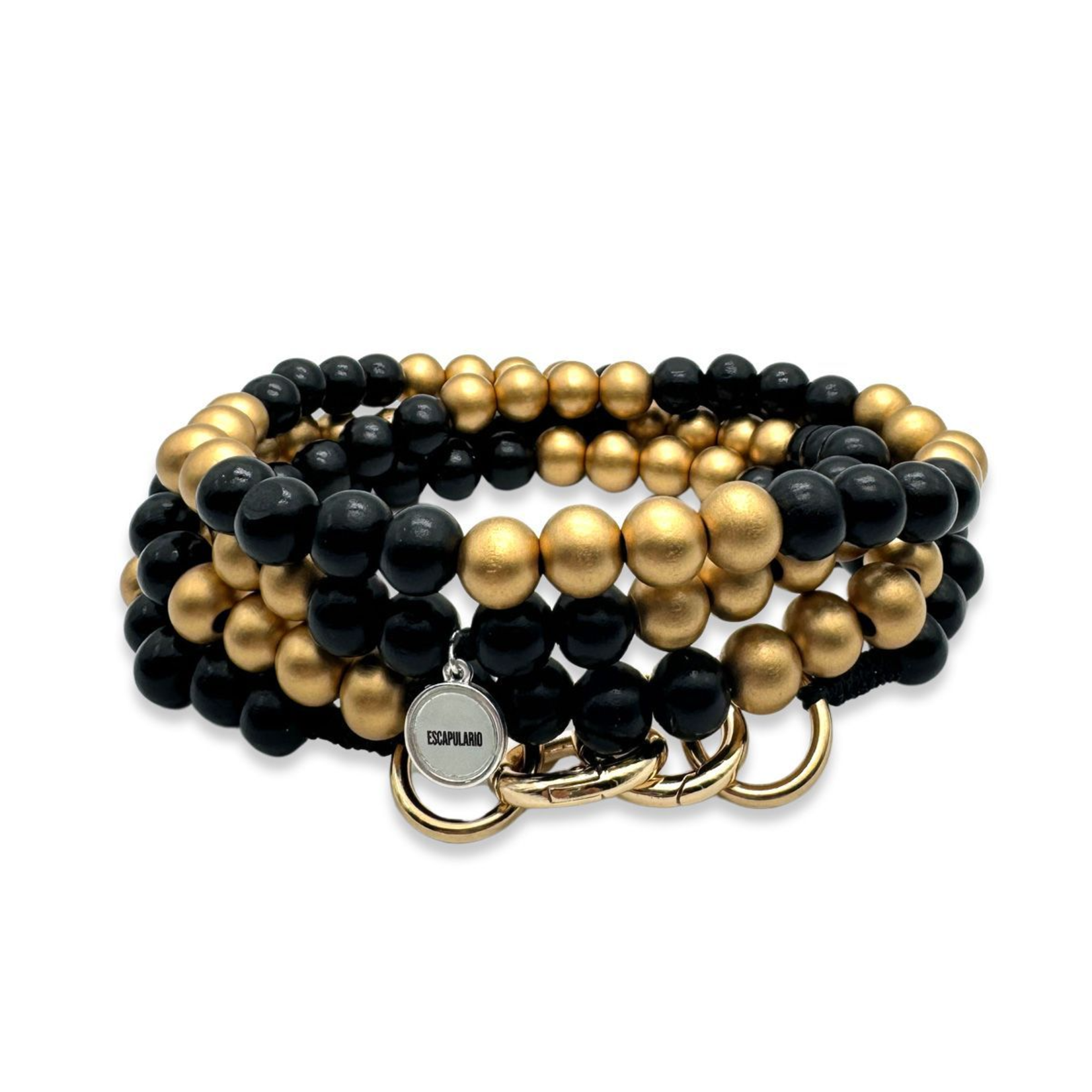 Chaîne à natel en perles en bois - Noir et Or