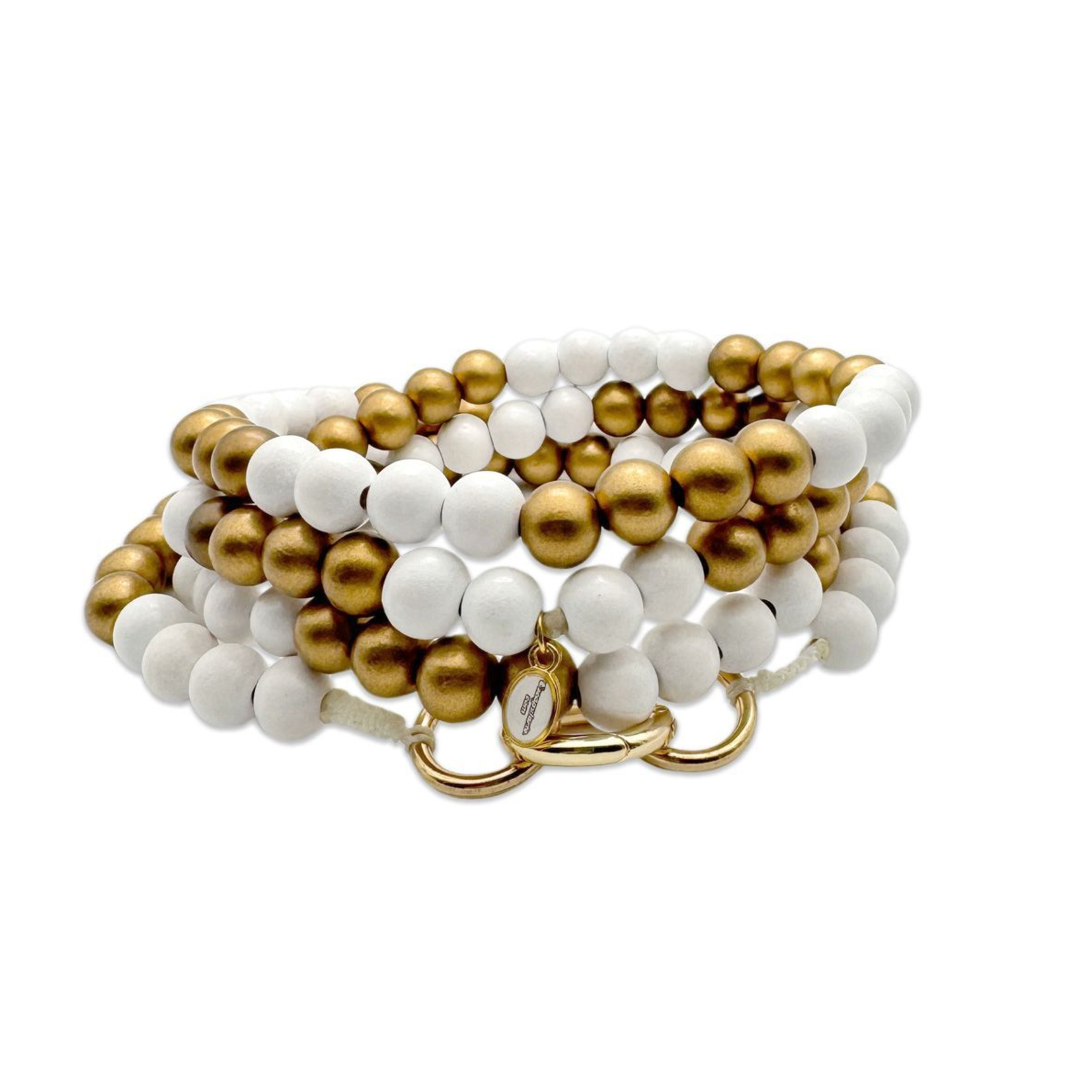 Chaîne à natel en perles en bois - Blanc et Or