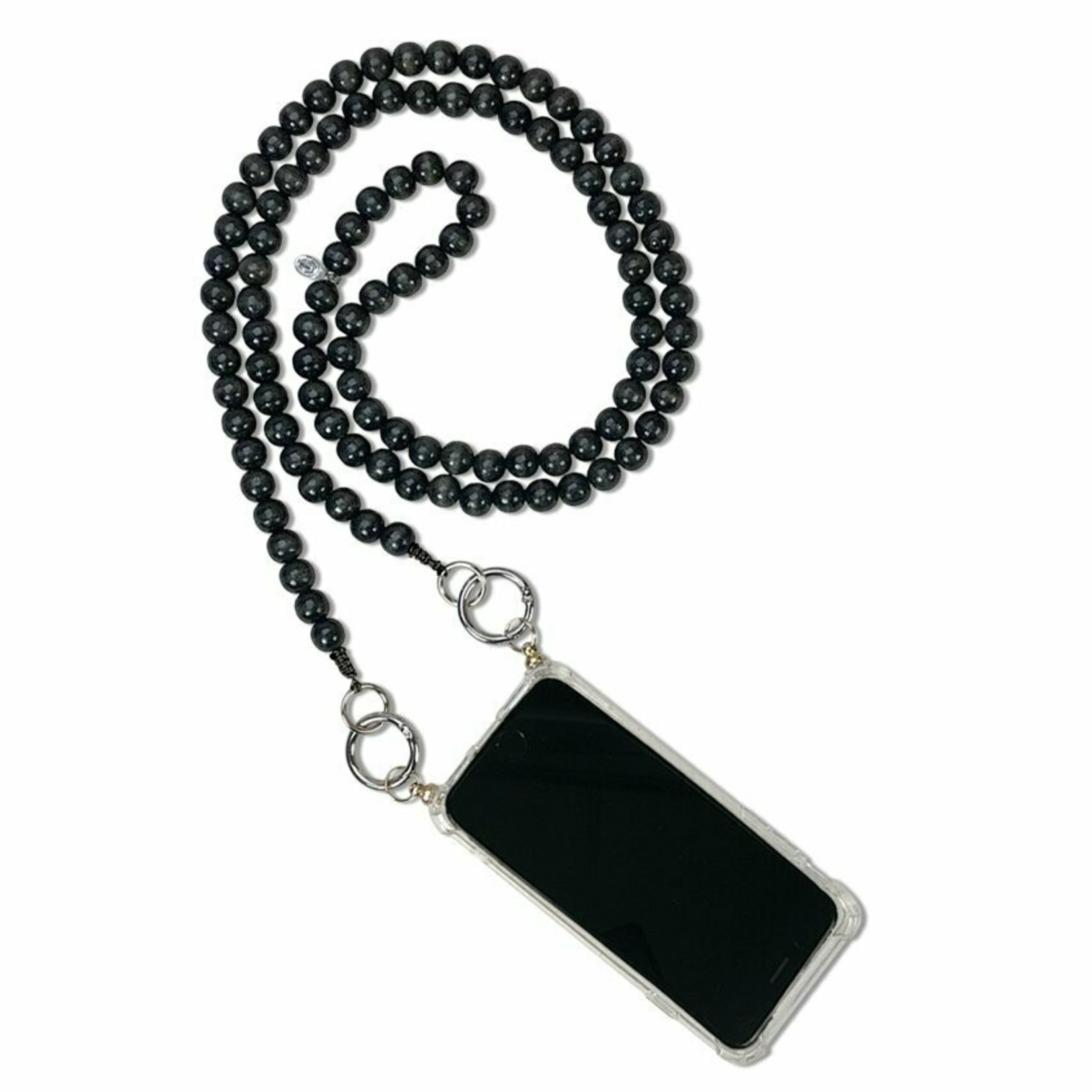 Chaîne à natel en perles en bois - Noir