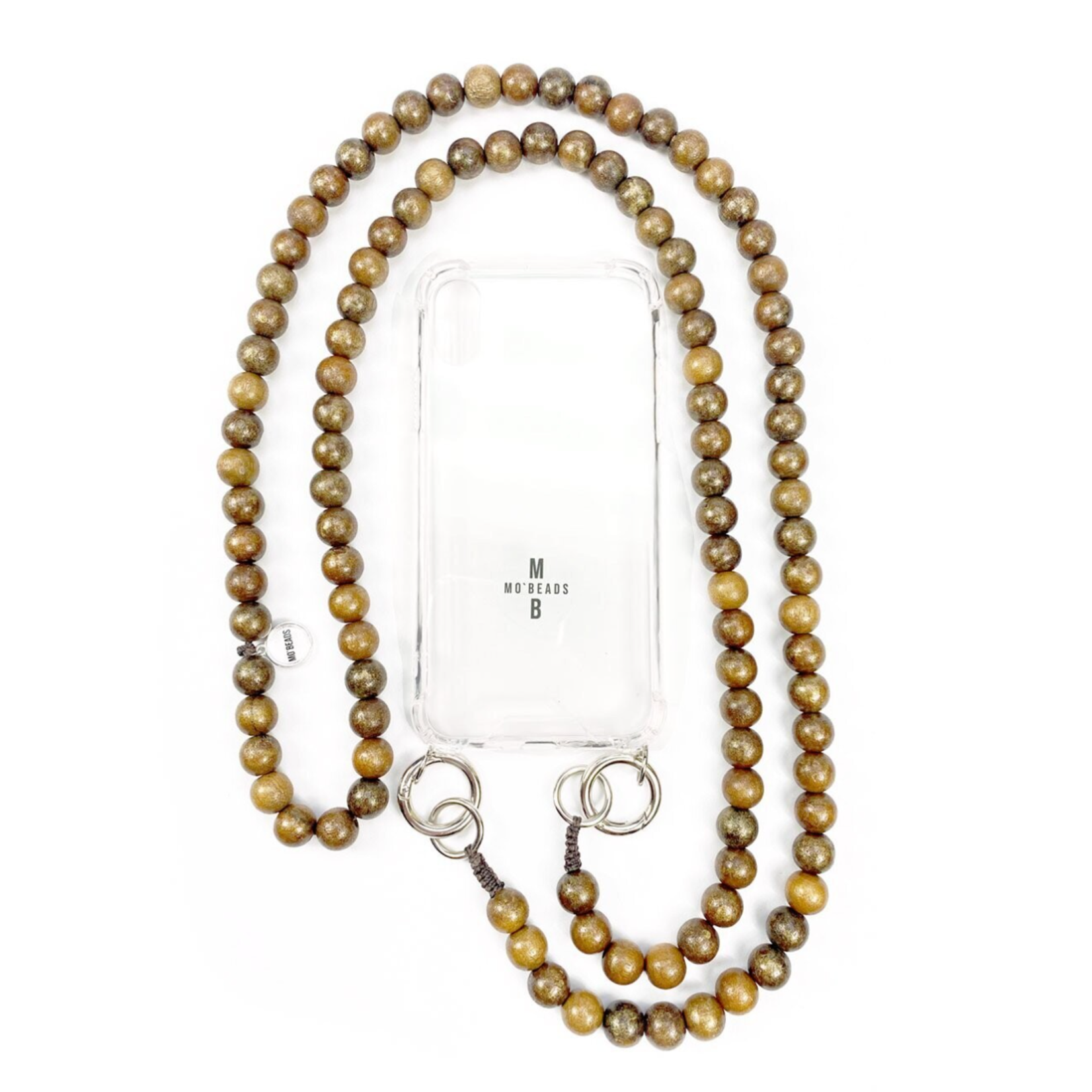 Chaîne à natel en perles en bois - Brun métalisé